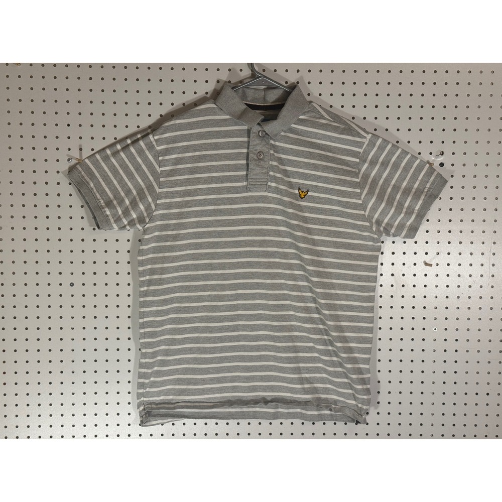 Company 81 Mens Grey White Striped Short Sleeve Cotton Polo Shirt Size Large